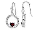 1.20 Carat (ctw) Garnet Heart Dangle Circle Earrings in Sterling Silver
